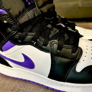 Jordan Mens Air 1 Mid GS 554725 140 Racer Blue/Black/White - Size- 7Y